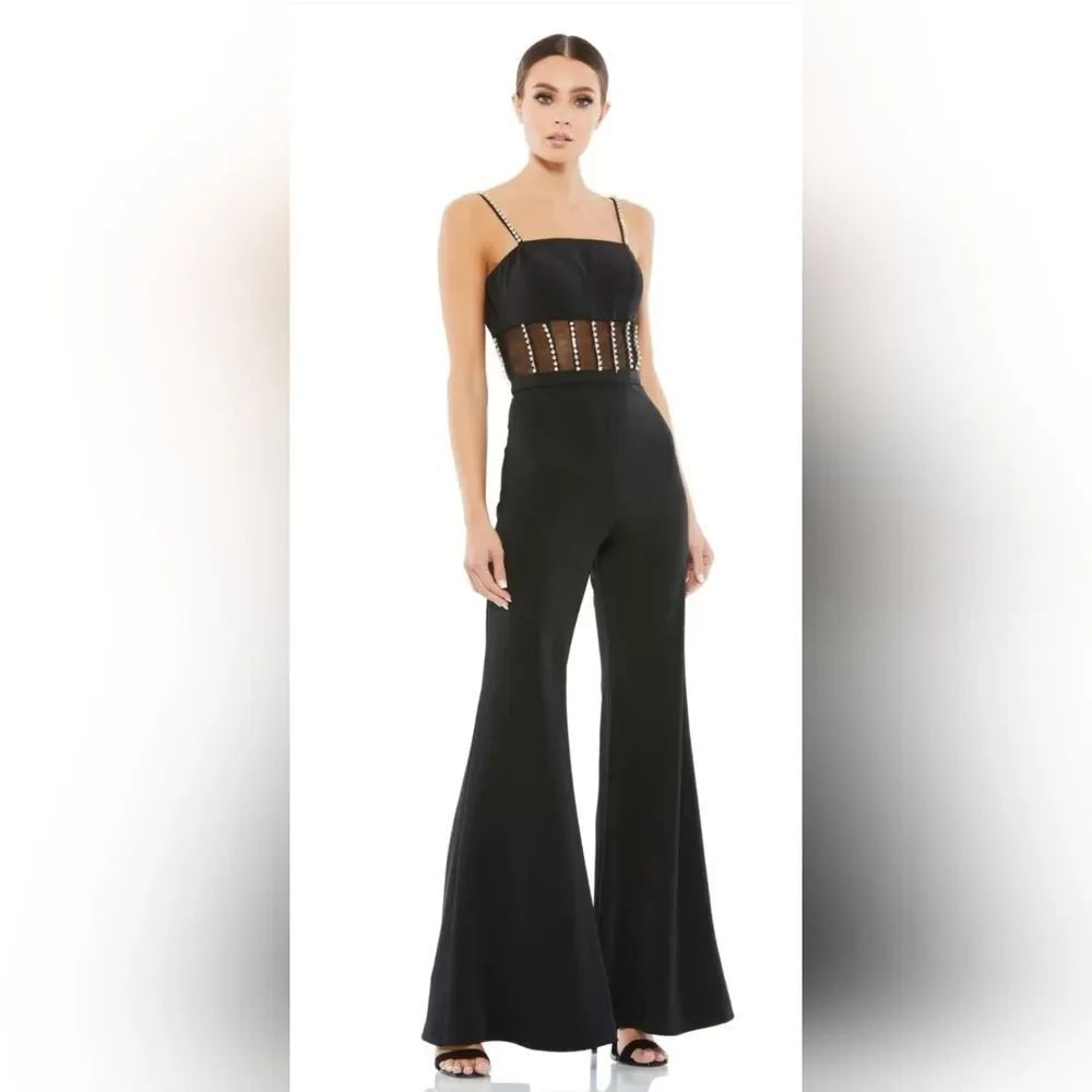 Mac Duggal RHINESTONE ACCENTED MESH JUMPSUIT NWT size 6 black (26601)